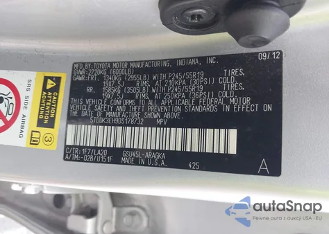 2013 Toyota Highlander Limited V6 из США, поврежденный, VIN 5TDDK3EH9DS178732